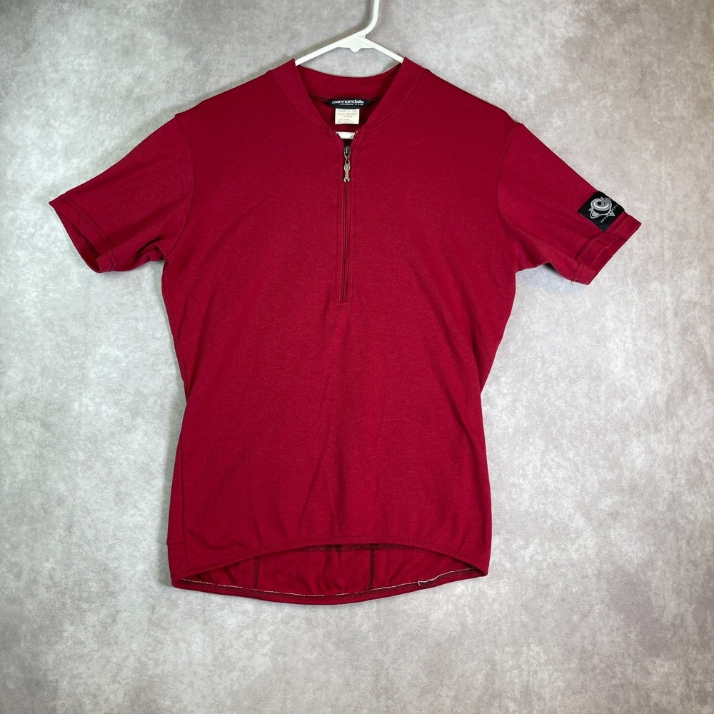 VTG Cannondale Cycling Jersey Mens Medium Red Half Zip Stretch Handmade in USA